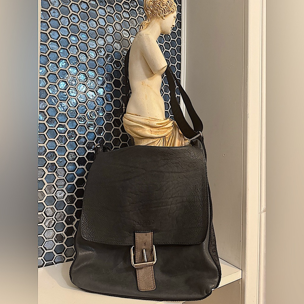 Baldinini Black Leather Silver Buckle Messanger Bag